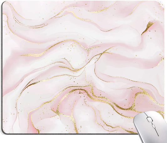 Mouse Pad, Pink Marble with Gold Glitter Wave Mouse Pad Rectangle Custom Designs, Waterproof Anti-Slip Rubber Mousepad Office Accessories Desk Decor Wireless Mouse Pads for Computers Laptop
