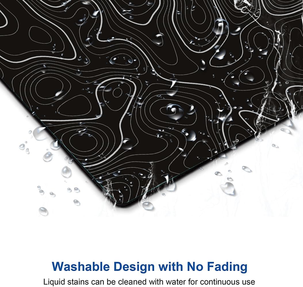 Topographic Contour Map Mouse Pad, Black Minimalist Mouse Mat Waterproof Non-Slip Rubber Base MousePads for Office Laptop Computer Desk