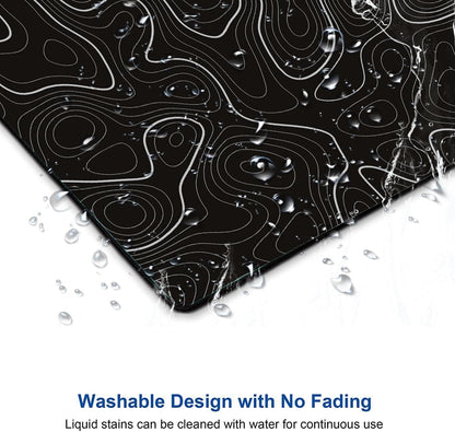 Topographic Contour Map Mouse Pad, Black Minimalist Mouse Mat Waterproof Non-Slip Rubber Base MousePads for Office Laptop Computer Desk
