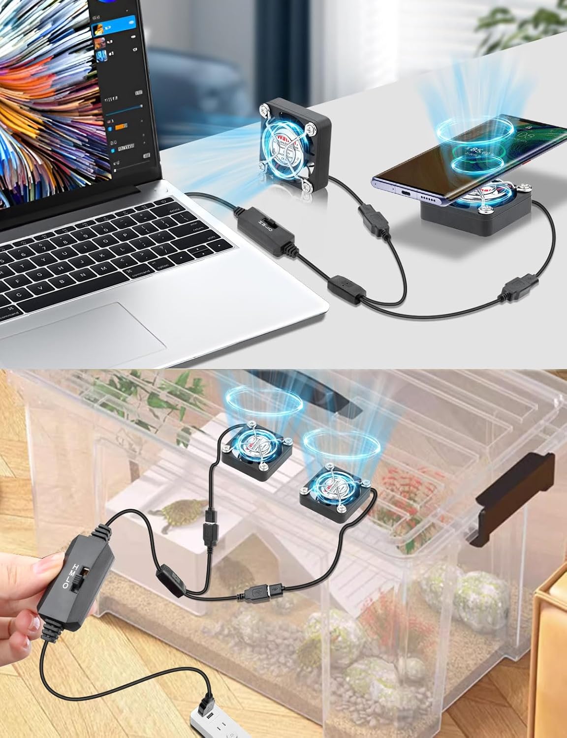 2Pack Wathai 40mm x 10mm Mini USB Fan with Speed Control 5V Small Computer USB Fans for Welding Helmet, Aquarium, Terrarium, Camera, VR Receiver DVR PlayStation Xbox Computer Cabinet Cooling