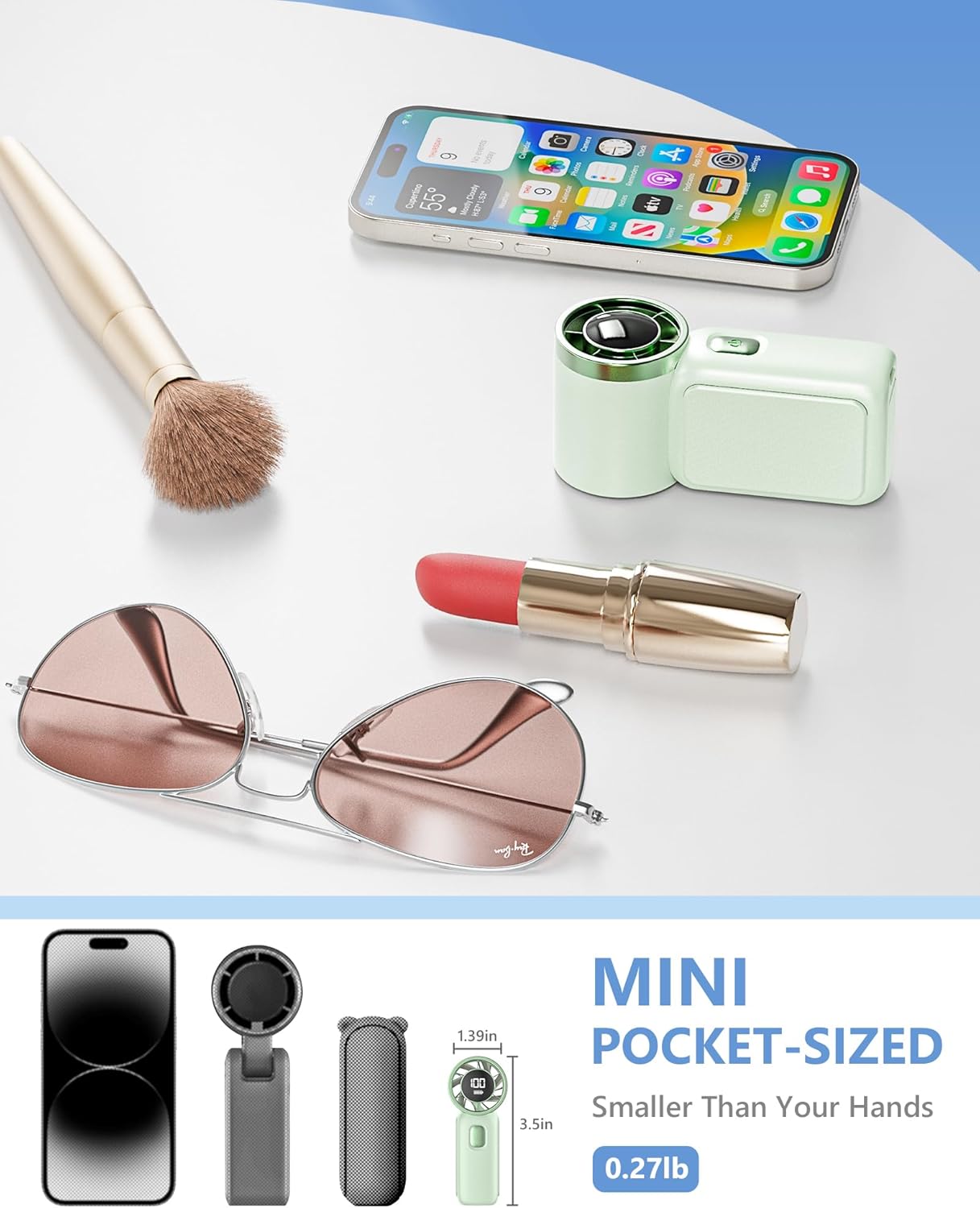 Portable Handheld Mini Fan, 6 Gear Wind, Hand Small Travel Personal Held Fans, Rechargeable Turbo Fan, Gifts for Women Men, for Camping Vacation Outdoor (green)