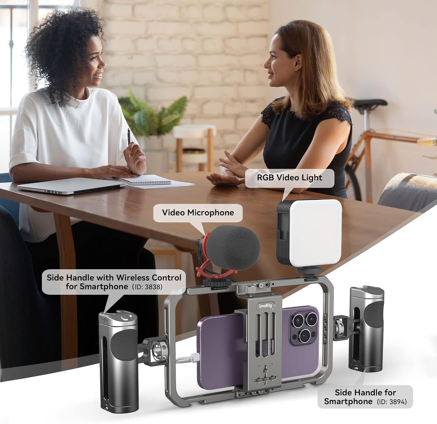 SmallRig Universal Smartphone Video Rig for iPhone 16 15 14 for Samsung, Filmmaking Vlogging Rig Aluminium Alloy Phone Video Cage Grip with Cold Shoe Mount for Videomaker Videographer