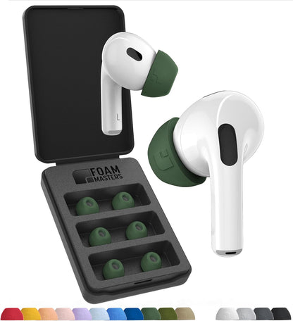 Foam Masters Ultra-Premium Memory Foam Ear Tips for AirPods Pro 1st & 2nd Gen | 3 Pairs | Black Magic Ver 6.0 | Secure | Comfort | Better Noise Cancel | Replacement Buds – Forest Green, Assorted S/M/L
