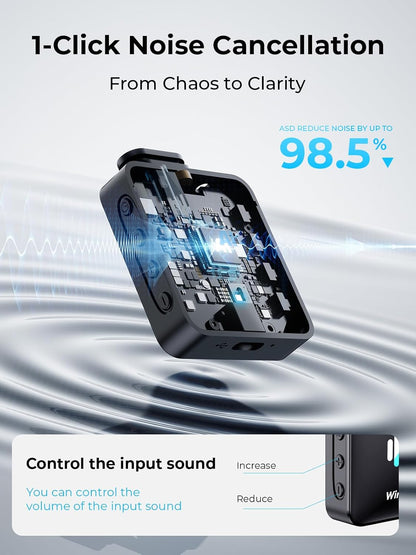 3-in-1 Microphone for iPhone: Wireless Lavalier Microphone for Camera & Android - Mini Mic - 328ft Transmission & 20H Battery Life - Vlogging with AI Noise Reduction