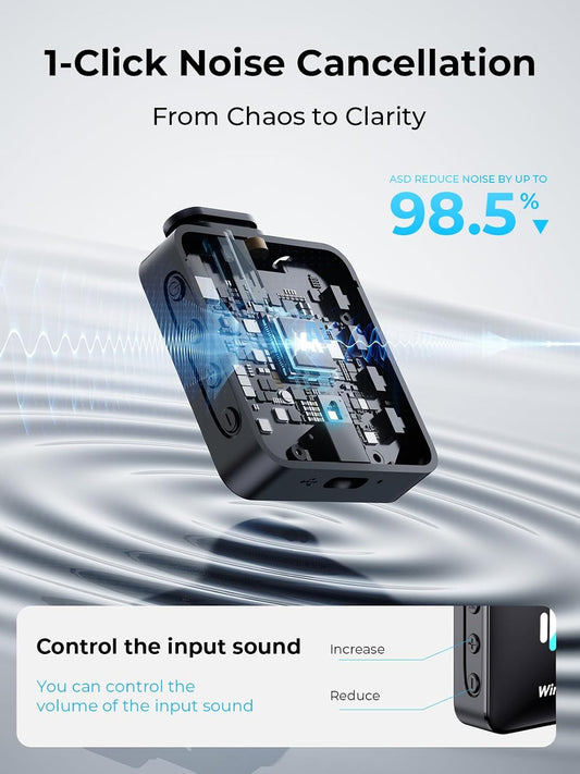 3-in-1 Microphone for iPhone: Wireless Lavalier Microphone for Camera & Android - Mini Mic - 328ft Transmission & 20H Battery Life - Vlogging with AI Noise Reduction