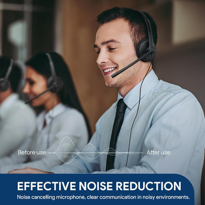 Yealink UH34 USB Headset with Mic,Stereo Wired Headphones with Noise Cancelling Microphone,Professional Work Headset VoIP Phone PC Computer Call Center Office(Ultra Light)