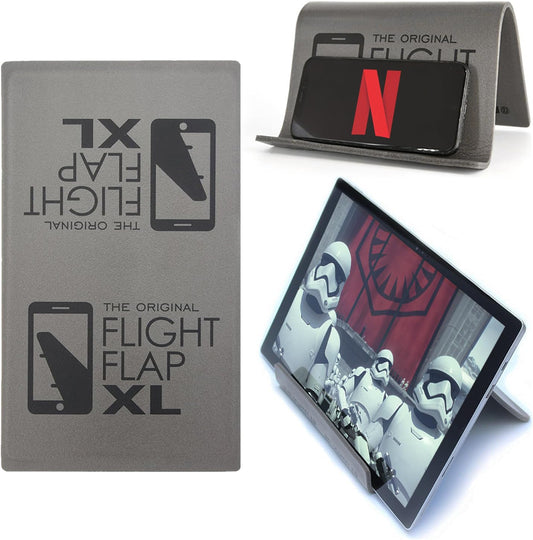 Airplane Tablet Holder, Extra Large 12x7” Flexible Cell Phone and Tablet Holder, Folding Cellphone Stand for Desk, Kindle, Bed, Long Flight Travel Accessories, Plane Essentials (Gray)