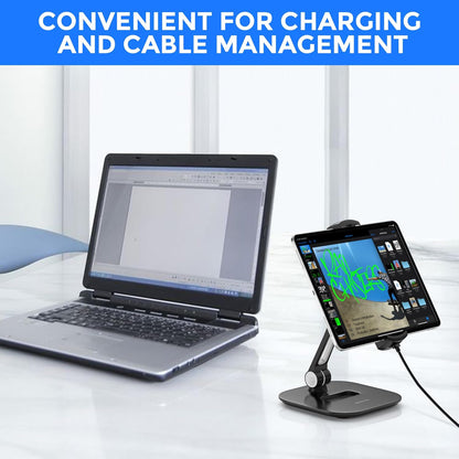 AboveTEK Tablet Stand Holder, Stylish Aluminum iPad Stands, Foldable 360° Swivel Table Stand Holder fits 4-11" Tablets/Smartphones for Kitchen Bedside Office POS Showroom Reception (Black)