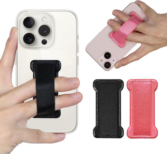 Cell Phone Finger Grip Strap Holder for Hand, Finger Strap Phone Holder, New Slim Finger Loop Selfie Grip Compatible with Most Smartphones -2Pack(Black Pink)