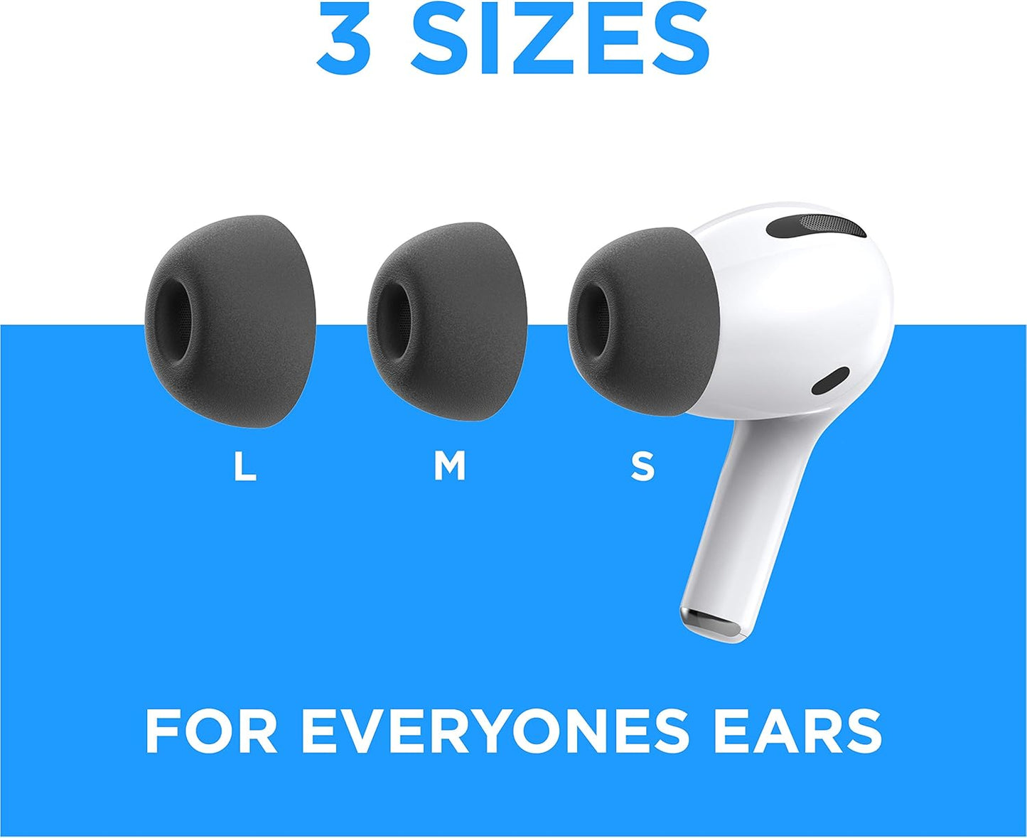 Foam Masters Memory Foam Ear Tips for AirPods Pro 1st & 2nd Gen | Comfortable | Secure | Better Noise Cancellation | Version 3.0 Replacement Buds (Small, Med, Large - 3 Pairs, Black)