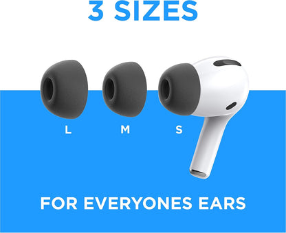 Foam Masters Memory Foam Ear Tips for AirPods Pro 1st & 2nd Gen | Comfortable | Secure | Better Noise Cancellation | Version 3.0 Replacement Buds (Small, Med, Large - 3 Pairs, Black)