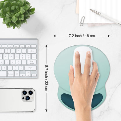 ITNRSIIET Ergonomic Mouse Pad with Comfort Gel Wrist Rest, Non-Slip PU Base, Smooth Textured Surface, Reduces Hand Fatigue & Wrist Pain, 8.7 x 7.2 Inch for Office Gaming Home, Light Green to White