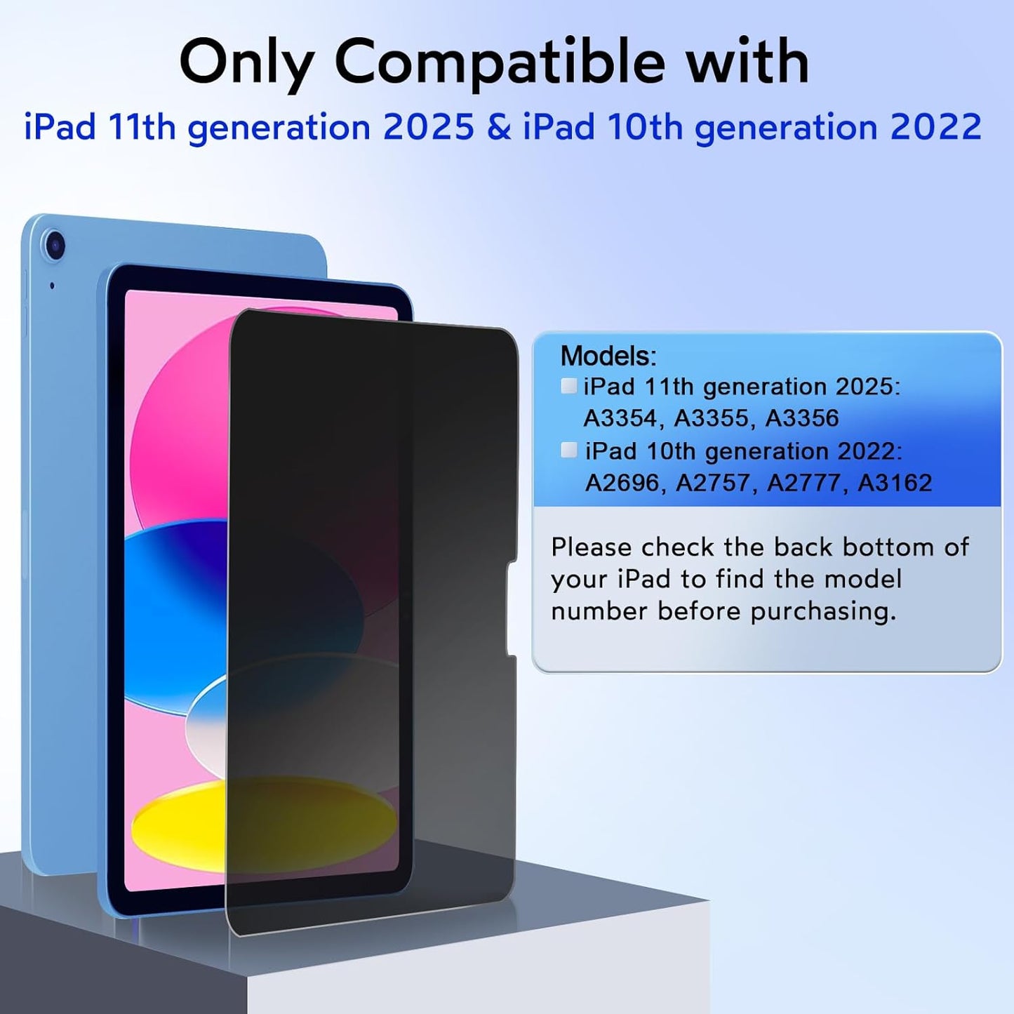 MOBDIK 1 Pack Privacy Screen Protector Compatible with iPad 11th Generation 2025 & iPad 10th Generation 2022, Anti Spy, 9H Tempered Glass, EZ Kit