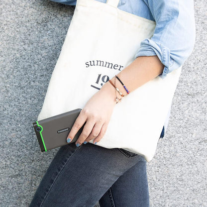 Transcend 4TB SJ25M3, USB 3.1 Portable Hard Drive Rugged, Anti-Shock Resistant, Compact and Lightweight with Lightning-Fast Speeds, One Touch Backup Button, Iron Grey - TS4TSJ25M3S