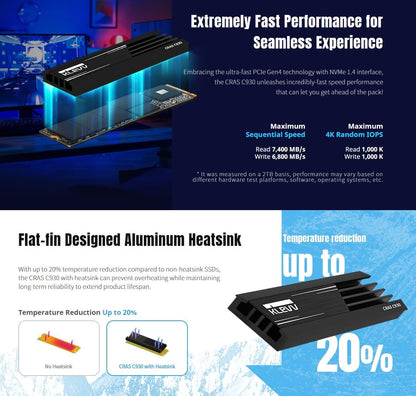 KLEVV CRAS C930 2TB M.2 2280 NVMe PCIe Gen4x4 Internal Gaming SSD Aluminium Heatsink Included, Compatible with PS5, up to 7400MB/s with DRAM Cash (K02TBM2SP0-C93)