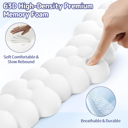 Cloud Wrist Rest for Keyboard and Mouse, Memory Foam PU Leather Keyboard Wrist Rest with Ergonomic Support, Non-Slip Base, Cute Arm Rest Pad & Palm Cushion, Office Desk Accessory, White