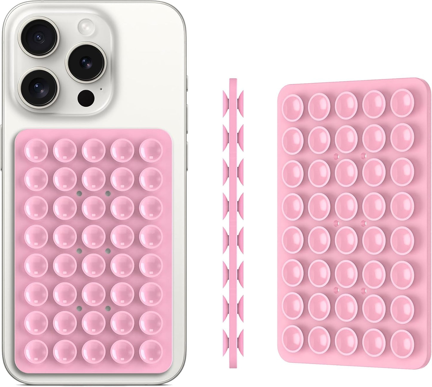 2PACK Silicone Double Sided Suction Phone Case Mount, Detachable Hands Free & Strong Grip Holder for Selfies & Videos, Compatible iPhone Android (Light Pink, 2Pack 40 Suction Cups)