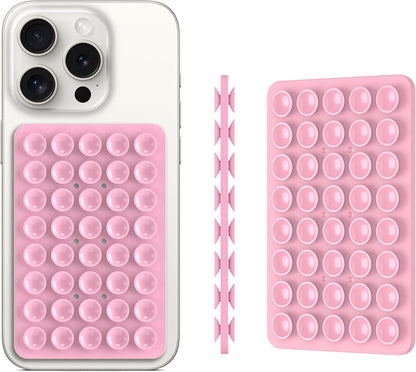 2PACK Silicone Double Sided Suction Phone Case Mount, Detachable Hands Free & Strong Grip Holder for Selfies & Videos, Compatible iPhone Android (Light Pink, 2Pack 40 Suction Cups)