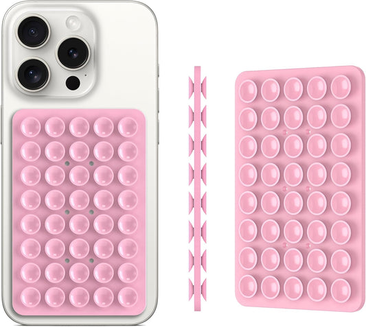 2PACK Silicone Double Sided Suction Phone Case Mount, Detachable Hands Free & Strong Grip Holder for Selfies & Videos, Compatible iPhone Android (Light Pink, 2Pack 40 Suction Cups)