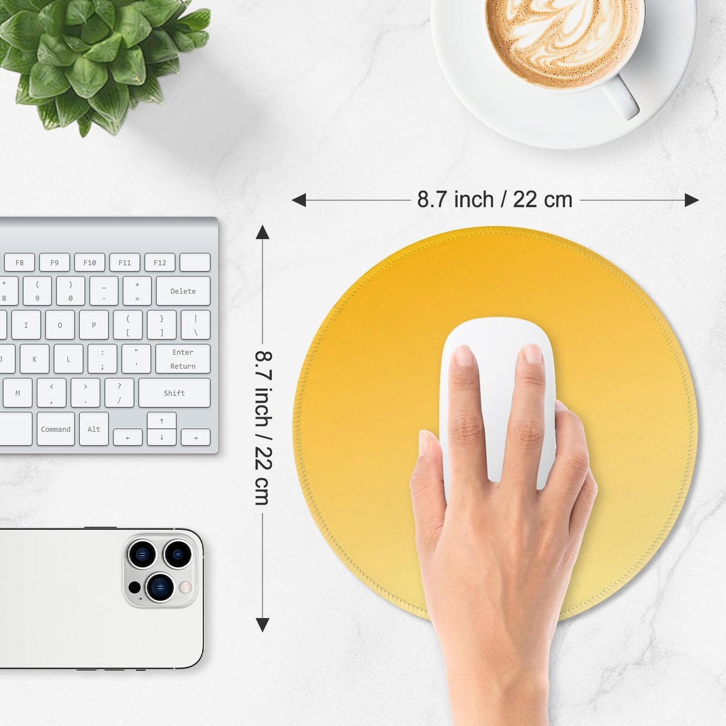 ITNRSIIET Mouse Pad Non-Slip Rubber Base Smooth Surface Stitched Edges Waterproof Durable Compatible with All Mice for Office & Gaming, Desk Accessory, Diameter 8.7 inch, Yellow Gradient