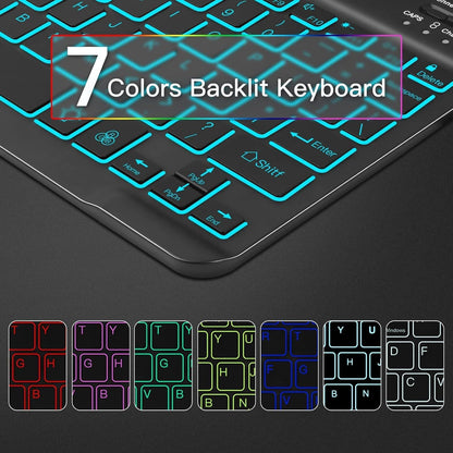 Backlit Keyboard Case for Samsung Galaxy Tab S10 FE/S9 FE 5G 10.9"/ Tab S9 11", Smart Case with 7 Colors Backlight Detachable Wireless Keyboard Cover with S Pen Holder,Magnetic Detachable,Black