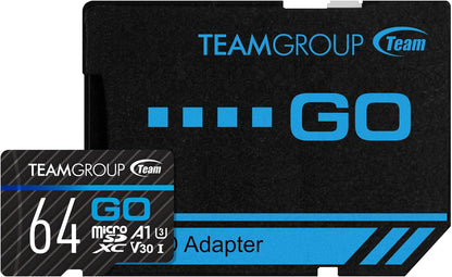 TEAMGROUP GO Card 64GB x 3 Pack Micro SDXC UHS-I U3 V30 4K for GoPro & Drone & Action Cameras High Speed Flash Memory Card with Adapter for Outdoor Sports, 4K Shooting, Nintendo-Switch TGUSDX64GU362