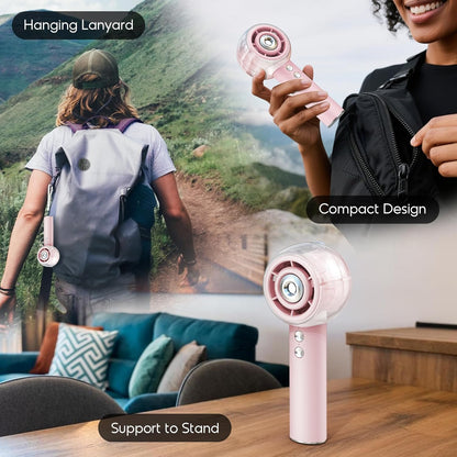 Misting Portable Handheld Fan, Powerful Turbo Motor, 6000mAh Rechargeable Battery, Personal Mini Fans with 4 Strong Wind, Cooling Gadgets for Travel, Camping, Beach, Outdoor, Gifts for Women Men-Pink