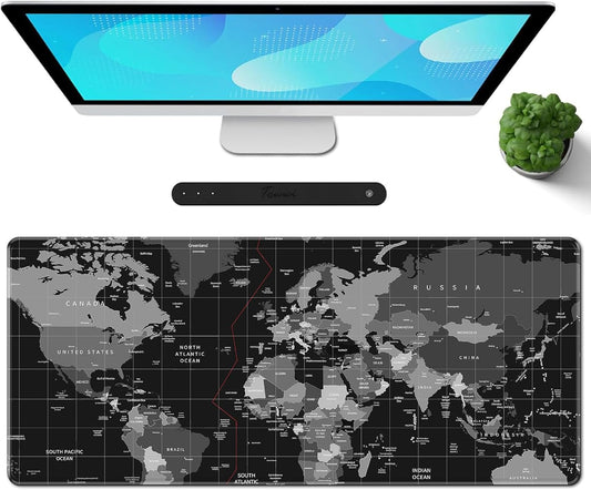 Galdas Gaming Mouse Pad XXL XL Large Long Extended Big Mousepad Non-Slip Rubber Keyboard Desk Pad with Stitched Edges for Laptop Home Office (31.5x11.8x0.08 Inch) … (Black World Map)