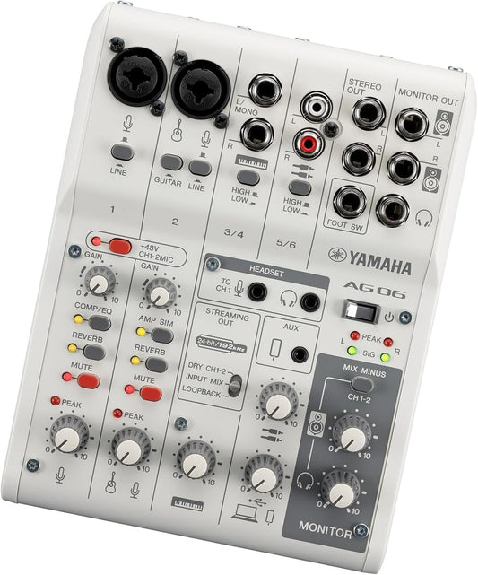 Yamaha AG06MK2 White 6-Channel Live Streaming Loopback Mixer/USB Interface with Steinberg Software Suite