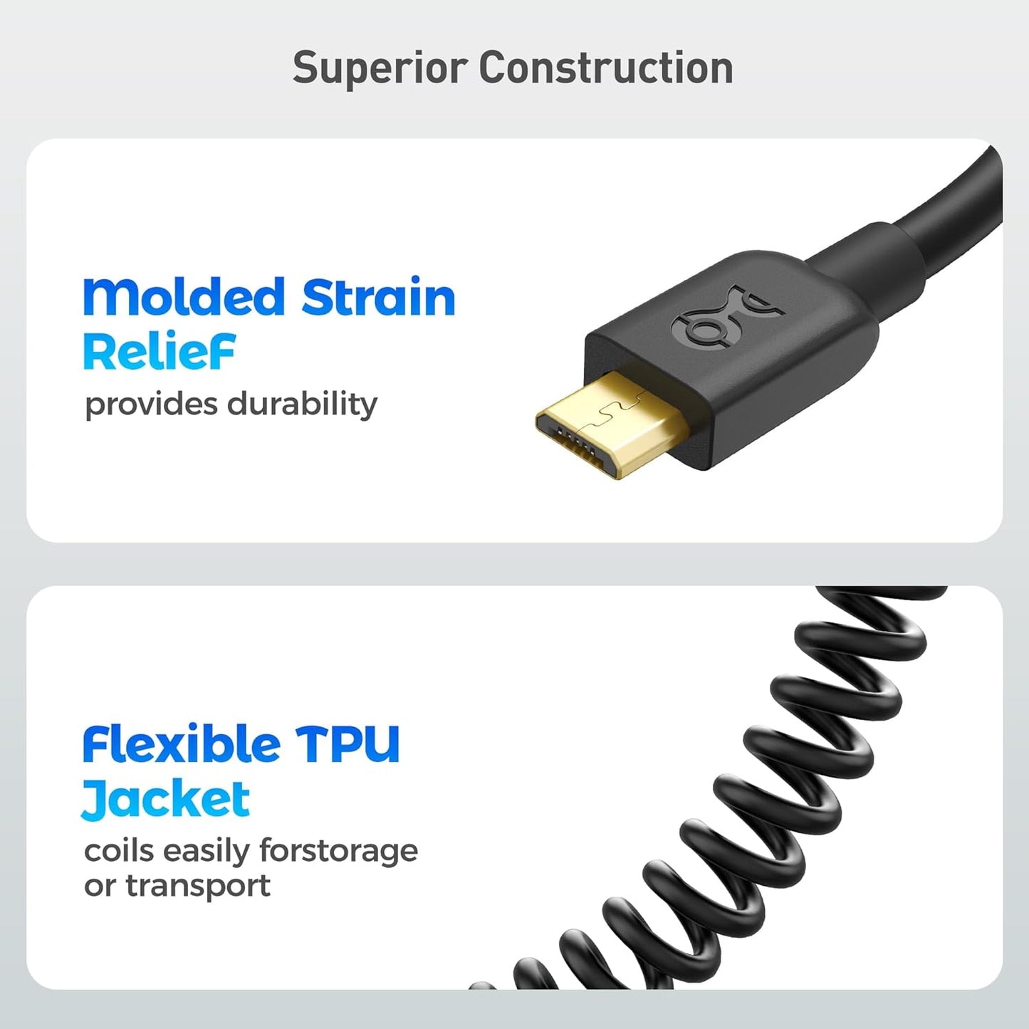 Cable Matters 2-Pack Coiled USB Cable (Coiled Micro USB to USB 2.0) 2-4 Feet