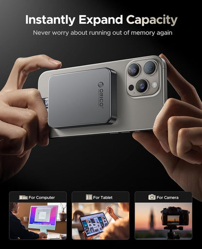 ORICO 1TB Magnetic SSD, PD100W Charging, 4K ProRes HDR, 1000MB/s USB 3.2, Portable External Drive for iPhone 16/15, Laptops, Tablets - Aluminum Alloy, Drop Resistant - K10