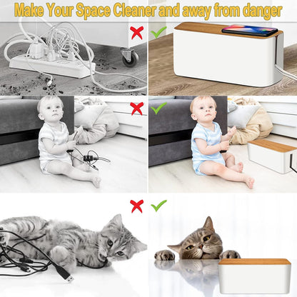 YUANYE Cable Management Box 2 Pack with 122 Cable Clips Set, Large Cord Organizer Box Hide Power Strip for Computer, Router, USB Hub and Under Desk Power Strip, Safe ABS Material Cord Management