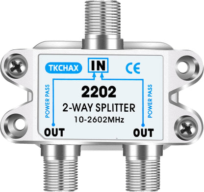 2 Way Coaxial Cable Splitter,Support 10-2602MHz, RG6 Compatible, Nickel-Plated for Cable Splitter,Work with CATV, Satellite TV,Antenna System and MoCA Configurations