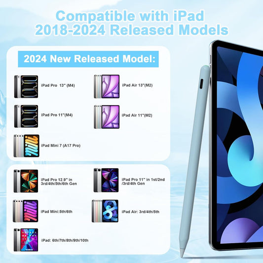 Pencil 2nd Generation for iPad 2018-2024 with Magnetic Wireless Charging Compatible with Apple iPad Pro 13”(M4)/12.9”/11”,iPad Air 6(M2)/5/4/3,iPad mini 7(A17 Pro)/6/5,iPad10/9/8/7/6 Blue