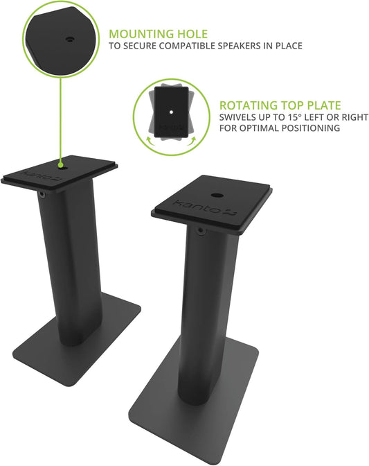 Kanto SP9 Rising Desktop Speaker Stands for Small/Medium Bookshelf Speakers & Compact/Mid-Size 2”-4” Studio Monitors | 8.3" Tall | Black | Pair
