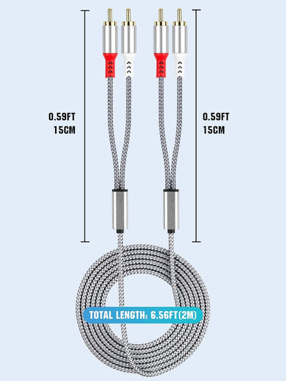 2RCA to 2RCA Cable 2 RCA Male Hi-Fi Systems Audio Stereo Subwoofer Cable Nylon-Braided Auxiliary Audio Cord for Home Theater HDTV Amplifiers Hi-Fi Systems Speakers and etc 6.6Ft Silver