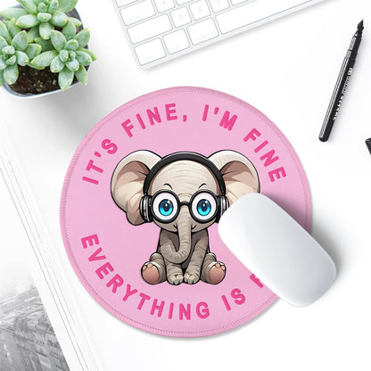 ITNRSIIET Round Mouse Pad with Stitched Edge Premium-Textured Waterproof Non-Slip Rubber Base Desktop Protection Mat Diameter 8.7 inches, Pink Pretty Elephant