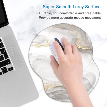 ITNRSIIET Ergonomic Mouse Pad with Gel Wrist Support Small Wrist Rest Smooth Surface Non-Slip PU Base Comfortable Office Supplies Pain Relief, 8.7 x 7.2 inches, White marbling