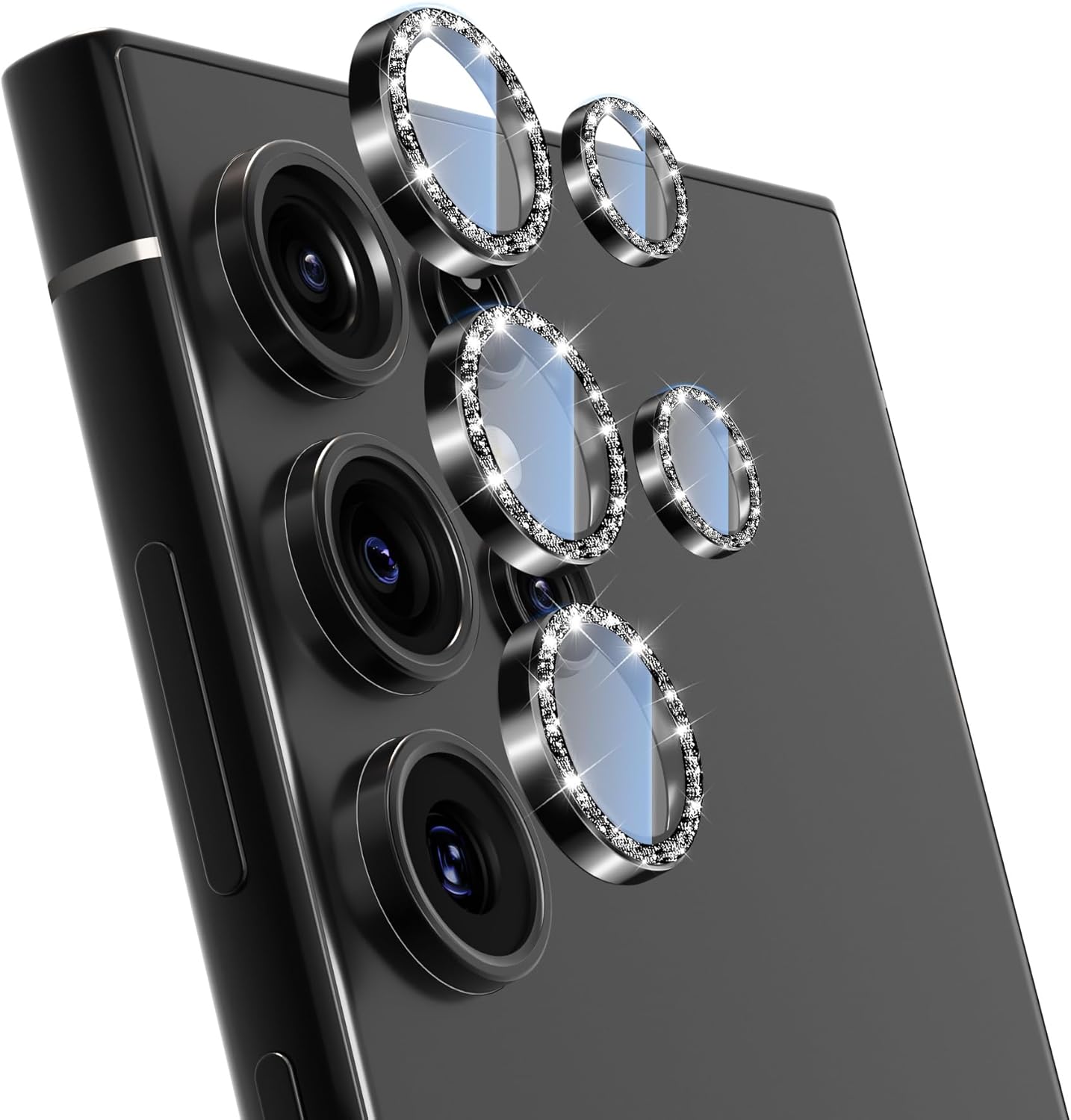 For Samsung Galaxy S25 Ultra Camera Lens Protector, Individual Lens Protector, Ultra HD 9H Tempered Glass Screen Protective Cover, Anti-scratch, Military Grade Drop Protection 2 Set. (Glitter Black, S25 Ultra)