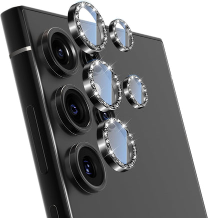 For Samsung Galaxy S23 Ultra Camera Lens Protector, Individual Lens Protector, Ultra HD 9H Tempered Glass Screen Protective Cover, Anti-scratch, Military Grade Drop Protection 2 Set. (Glitter Black, S23 Ultra)
