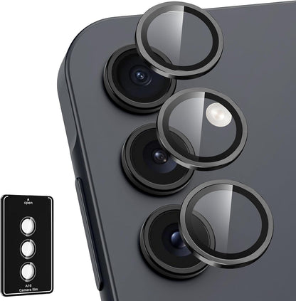 for Samsung Galaxy A16 Camera Lens Protector, Individual Metal Ring Tempered Glass Lens Cover, [Strong Adsorption] Scratch Resistant Ultra-Thin HD Clear Lens Cover, 1 Set-Black