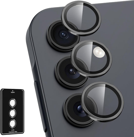 for Samsung Galaxy A16 Camera Lens Protector, Individual Metal Ring Tempered Glass Lens Cover, [Strong Adsorption] Scratch Resistant Ultra-Thin HD Clear Lens Cover, 1 Set-Black