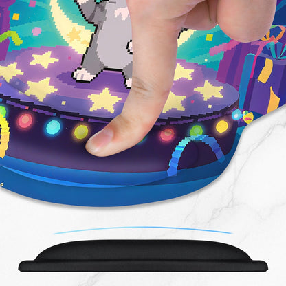 ITNRSIIET Ergonomic Mouse Pad with Comfort Gel Wrist Rest, Non-Slip PU Base, Smooth Textured Surface, Reduces Hand Fatigue & Wrist Pain, 8.7 x 7.2 Inch for Office Gaming Home, PixelPartyCat