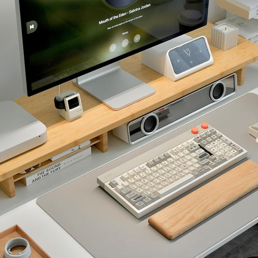 Bamboo Dual Monitor Stand Riser Natural, 2-Tier Desk Monitor Riser for 2 Monitors, Supports for PC Computer Monitor, Printer, Heavy TV Riser up to 300 lbs