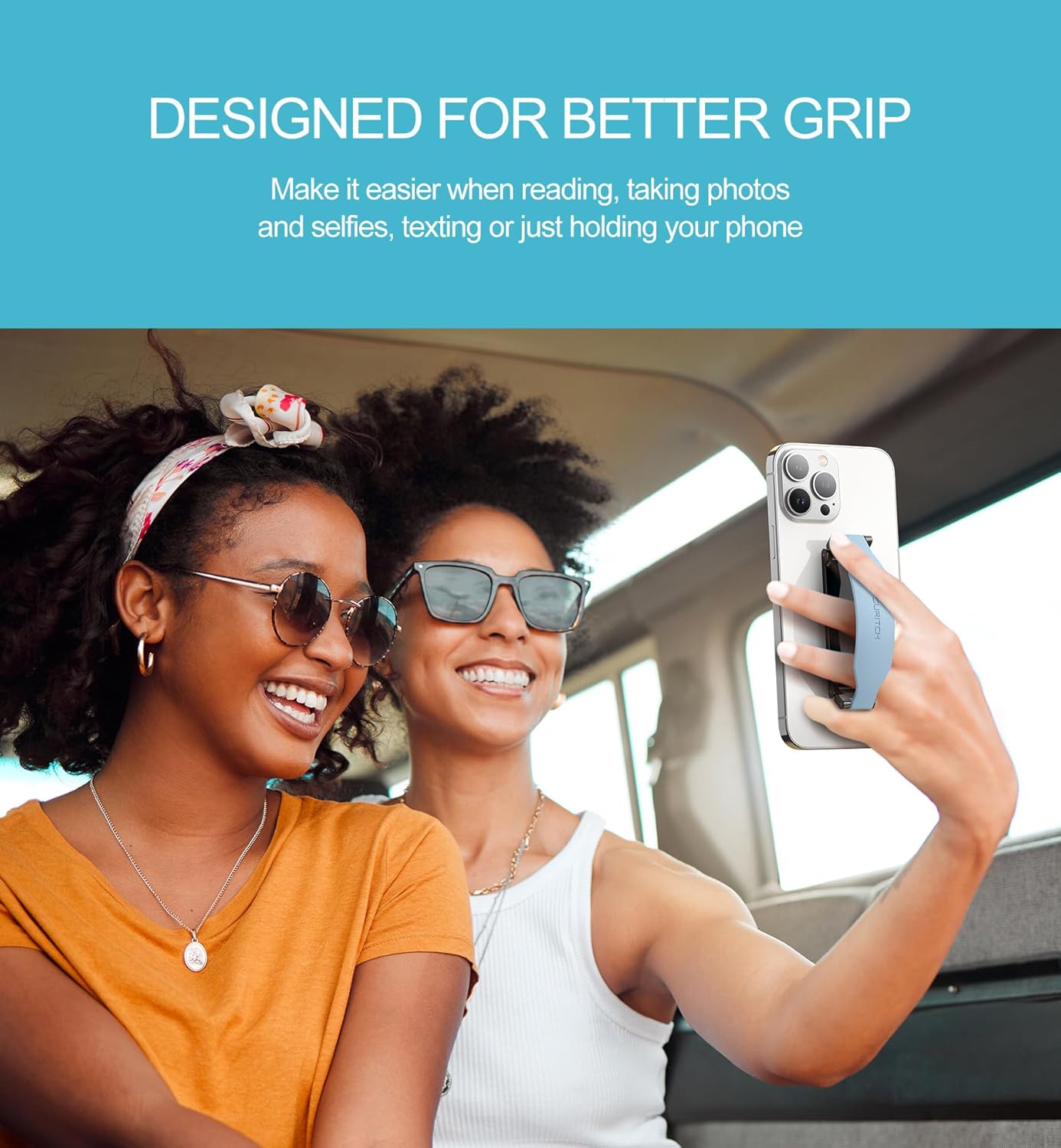 SURITCH Phone Grip Strap Finger Loop Holder for Back of Phone, 2-in-1 Soft Silicone Gripper Kickstand for iPhone Samsung and Most Cell Phone Cases, 3.94" Blue