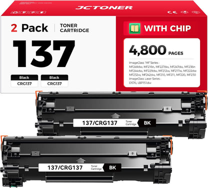 137 Black Toner Cartridge 2-Pack Replacement for Canon 137 CRG-137 for ImageCLASS LBP151dw D570 MF236n MF247dw MF249dw MF232w MF242dw MF244dw MF216n MF227dw MF212w MF210 MF220 MF230 MF240 Printer Ink