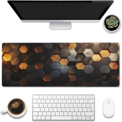 Desk Mat,Golden Honeycomb Technology Desk Pad,Honeycomb Technology Large Gaming Mouse Pad for Desk,Extended Big Computer Keyboard Mouse Pad with Non-Slip Base and Stitched Edge,31.5"x11.8"
