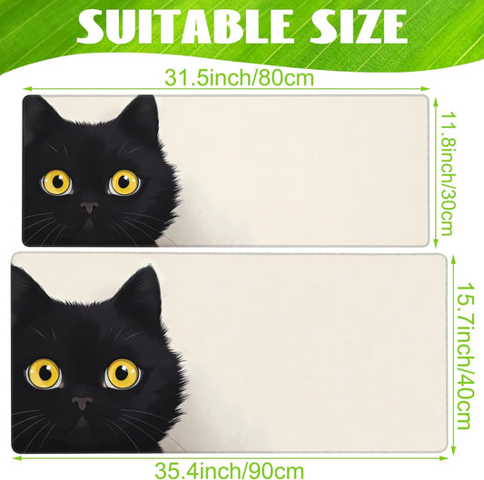 Desk Pad,Black Cat Desk Mat,Cute Cat Large Gaming Mouse Pad for Desk,Extended Big Computer Keyboard Mouse Pad with Non-Slip Base and Stitched Edge,35.4"x15.7"