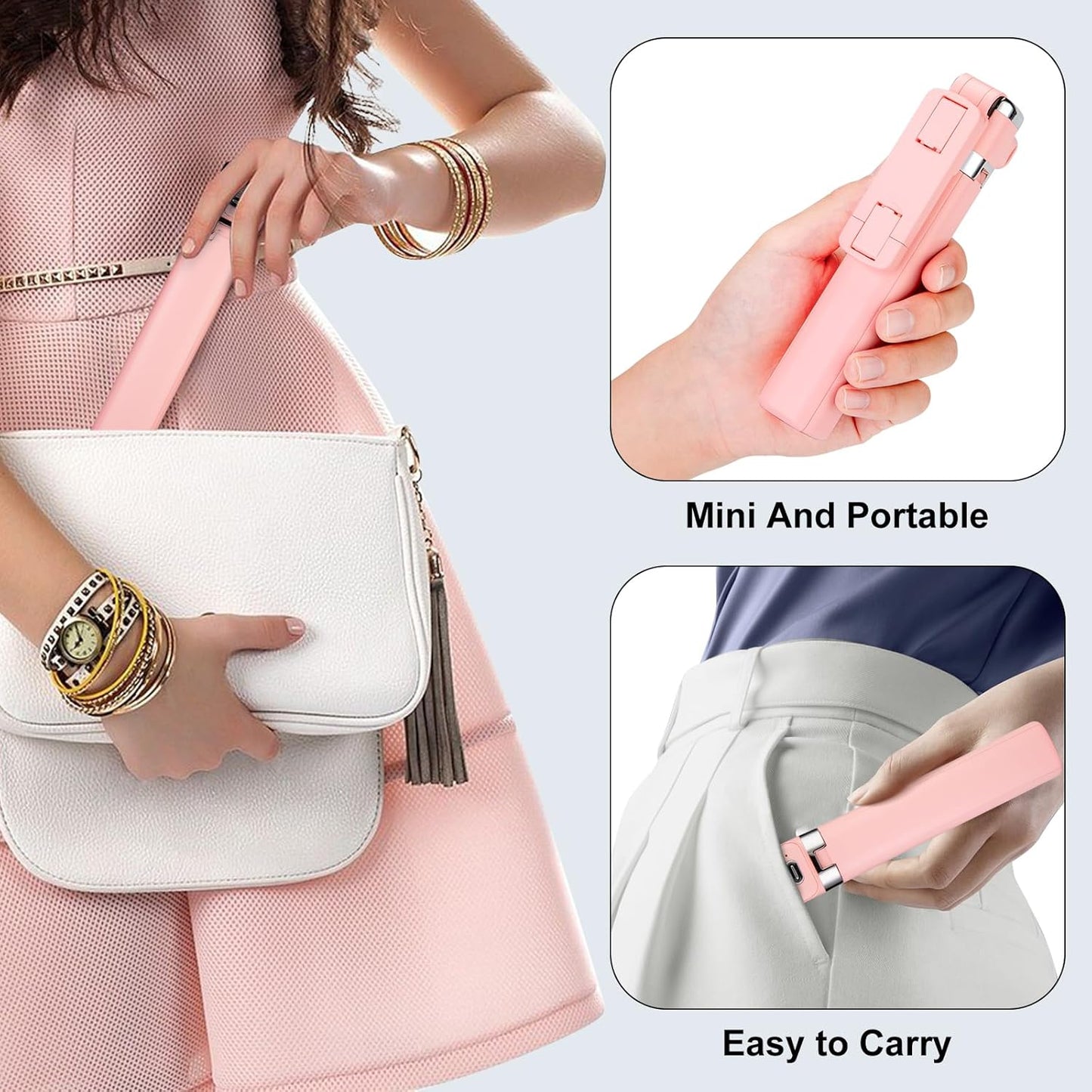 Mini Phone Tripod Stand,MQOUNY 38" Phone Tripod &Selfie Stick with Wireless Rechargeable Remote & Removable Light, Extendable Tripod Stand 360 Rotation Compatible with Phone&Android (MEI-Pink)