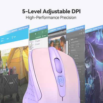 TECKNET Wireless Mouse, 2.4G Ergonomic Optical Mouse, Computer Mouse for Laptop, PC, Computer, Chromebook, Notebook, 6 Buttons, 24 Months Battery Life, 4000 DPI, 6 Adjustment Levels